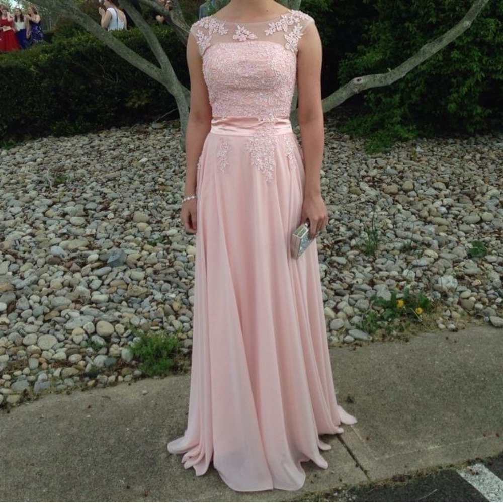 Light Pink Embroidered and Beaded Prom Dress - Picture 9 of 9